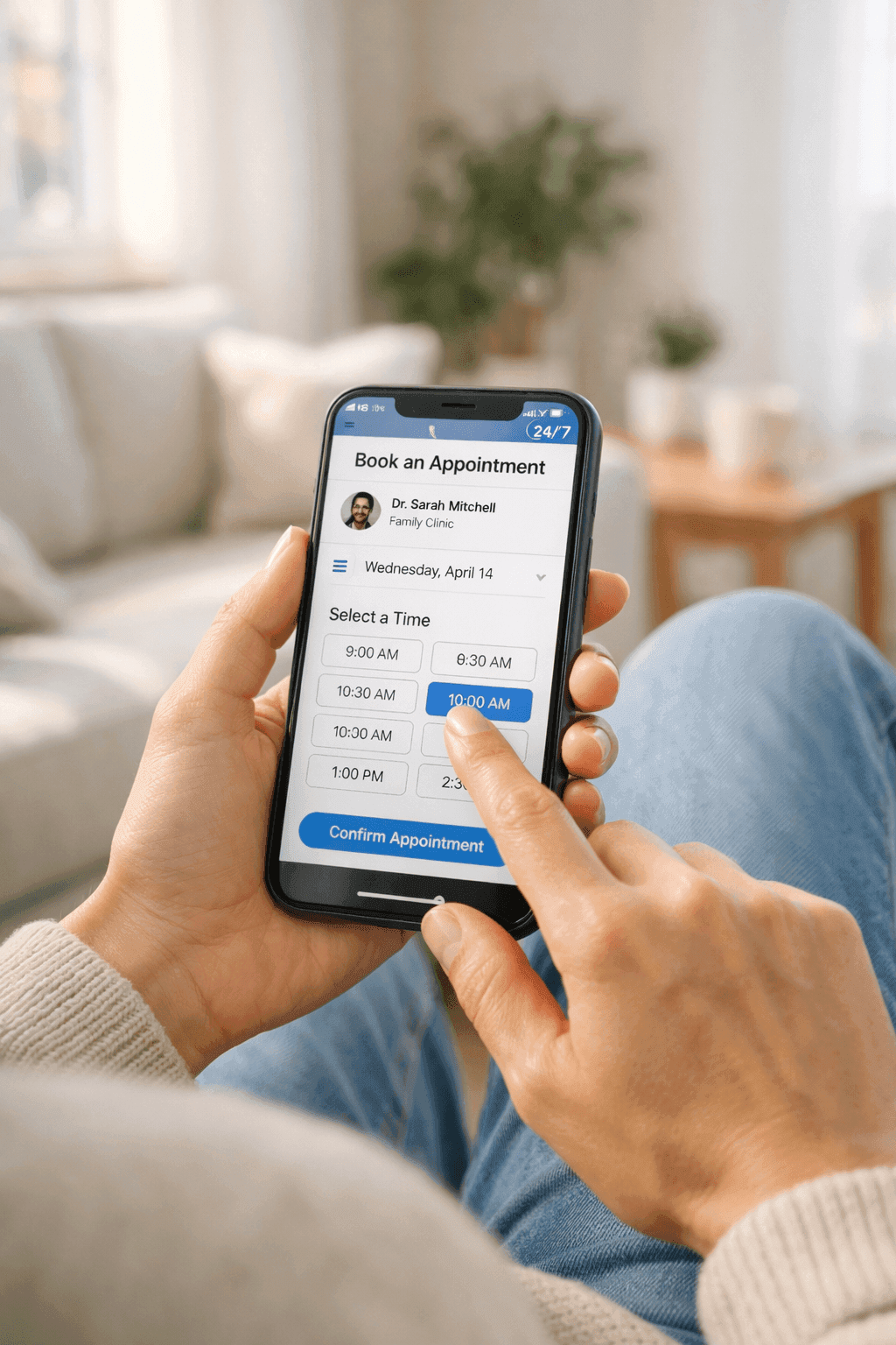 Patient booking appointment on mobile using Curowell