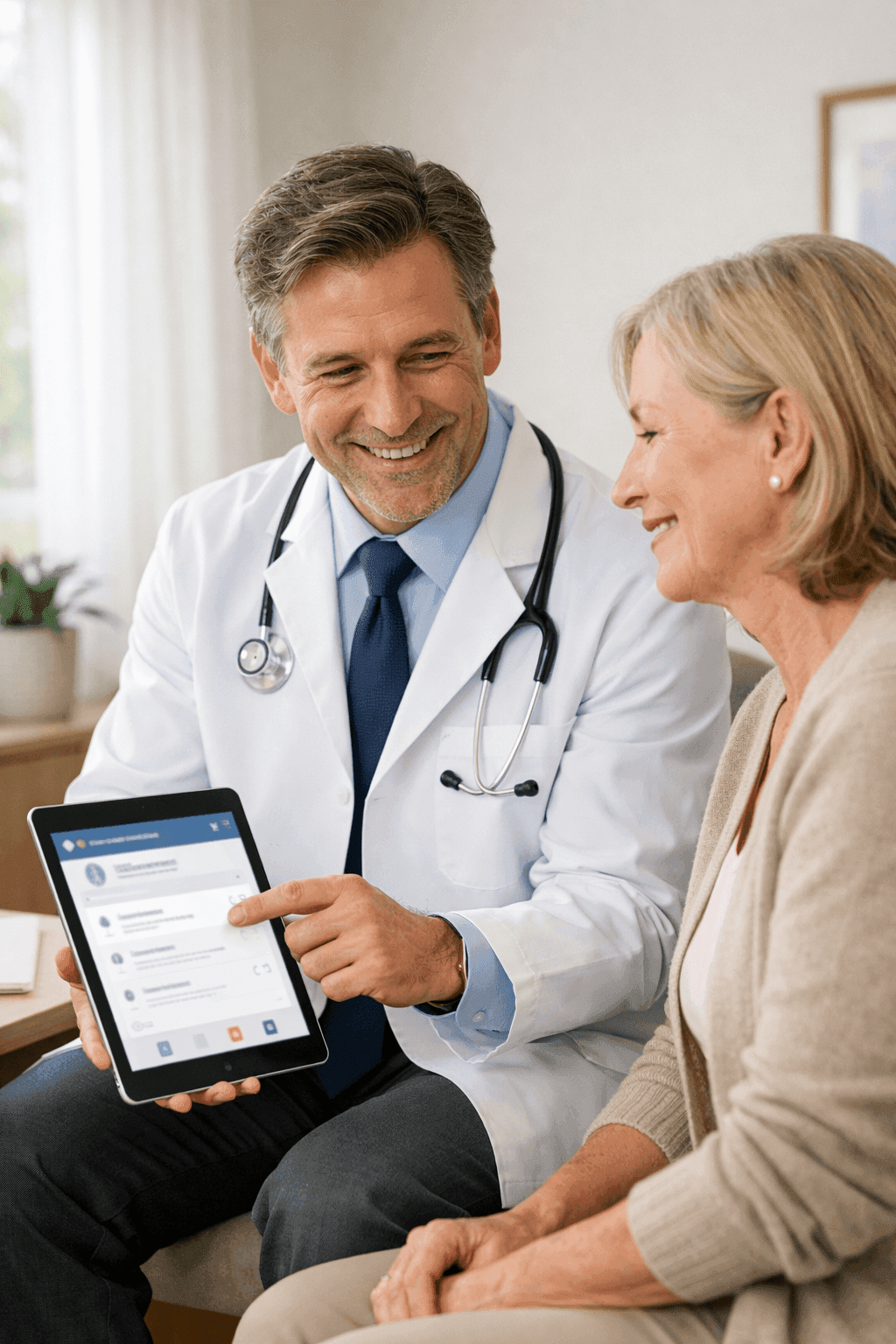 Doctor engaging with patient using Curowell on tablet